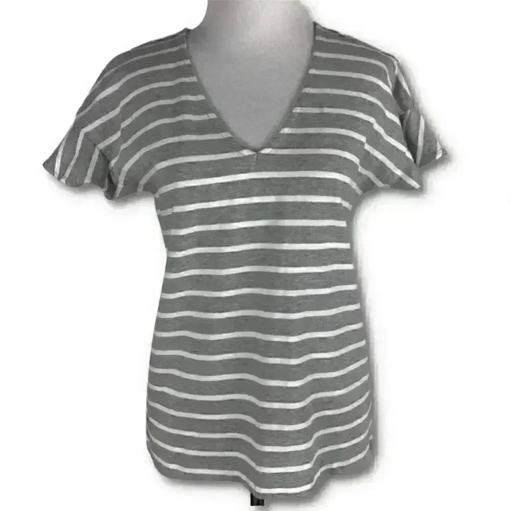 J.Crew factory Womens top size XS gray white striped v-neck cap sleeve - Picture 11 of 11
